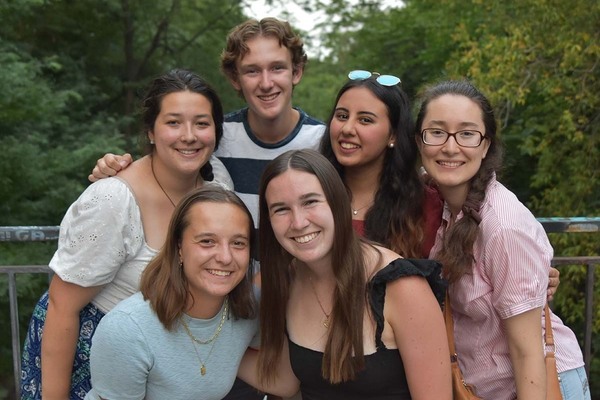 A group photo of all of the volunteers from Notre Dame who were service volunteers with Caritas Sofia. From left to right and top to bottom: Katherine Jackowski, Jake Ryan, Zohreh Qazilbash, Anastasia Matuszak, Elizabeth Cherf, and Leah Perila.