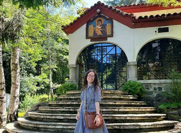 Anastasia at the Dragalevski Orthodox Monastery on Mount Vitosha, just outside of Sofia, during a short day trip that she and Liza took on a weekend.